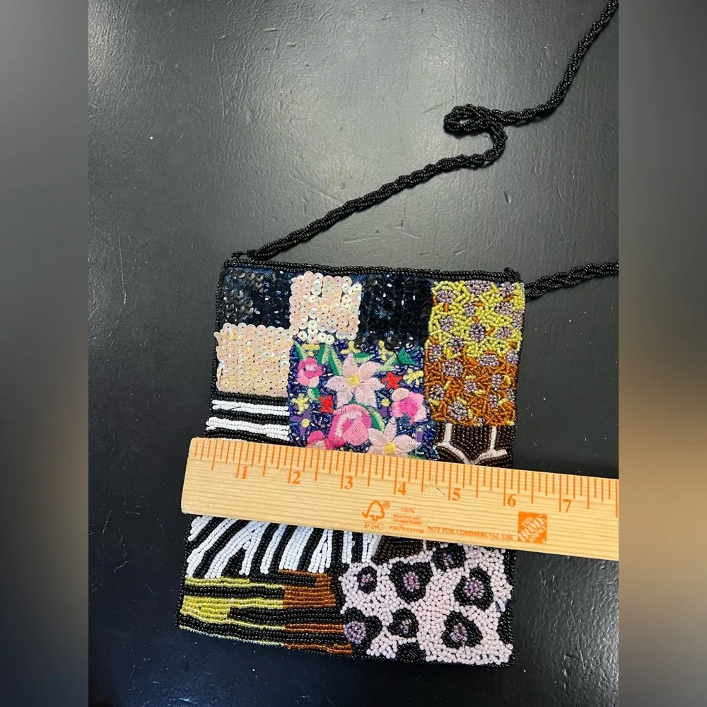 Vintage 90s Y2K Colorful Animal Print Floral Beaded Sequins Cross‎ Body Purse
